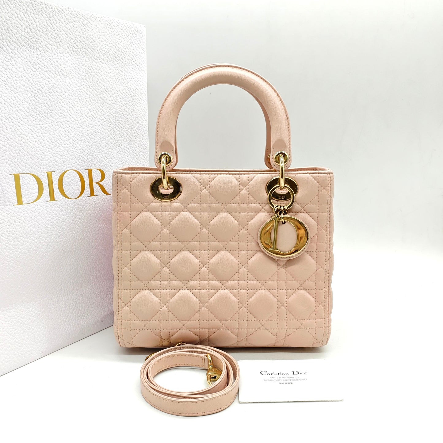 Dior - Lady Dior Bag - Lambskin leather - Pink with Gold-Tone Hardware - (Medium)