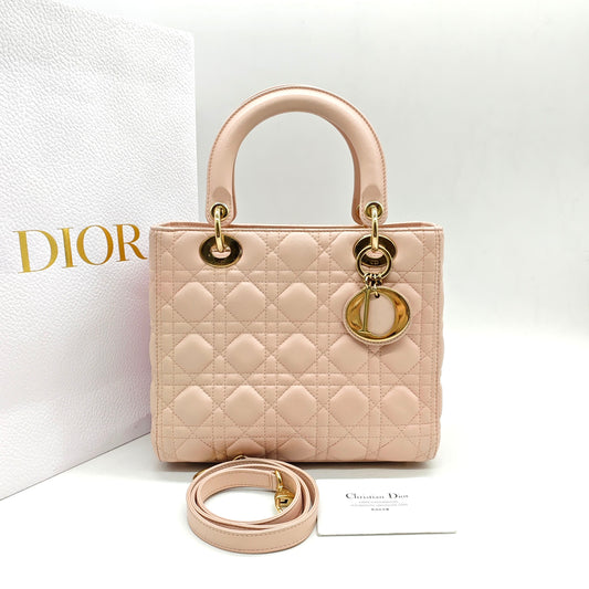 Dior - Lady Dior Bag - Lambskin leather - Pink with Gold-Tone Hardware - (Medium)