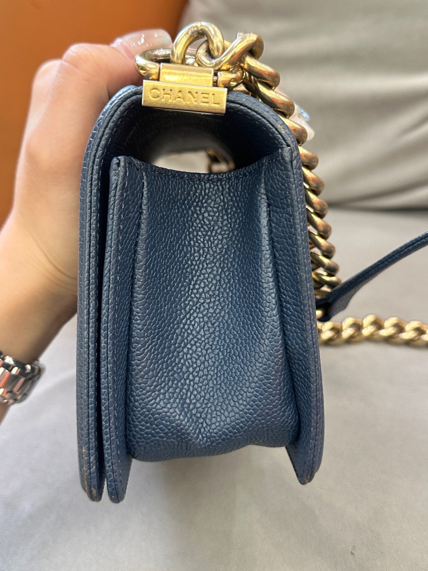 Chanel - Boy Bag Small - Grained calfskin leather - Blue - (Small)