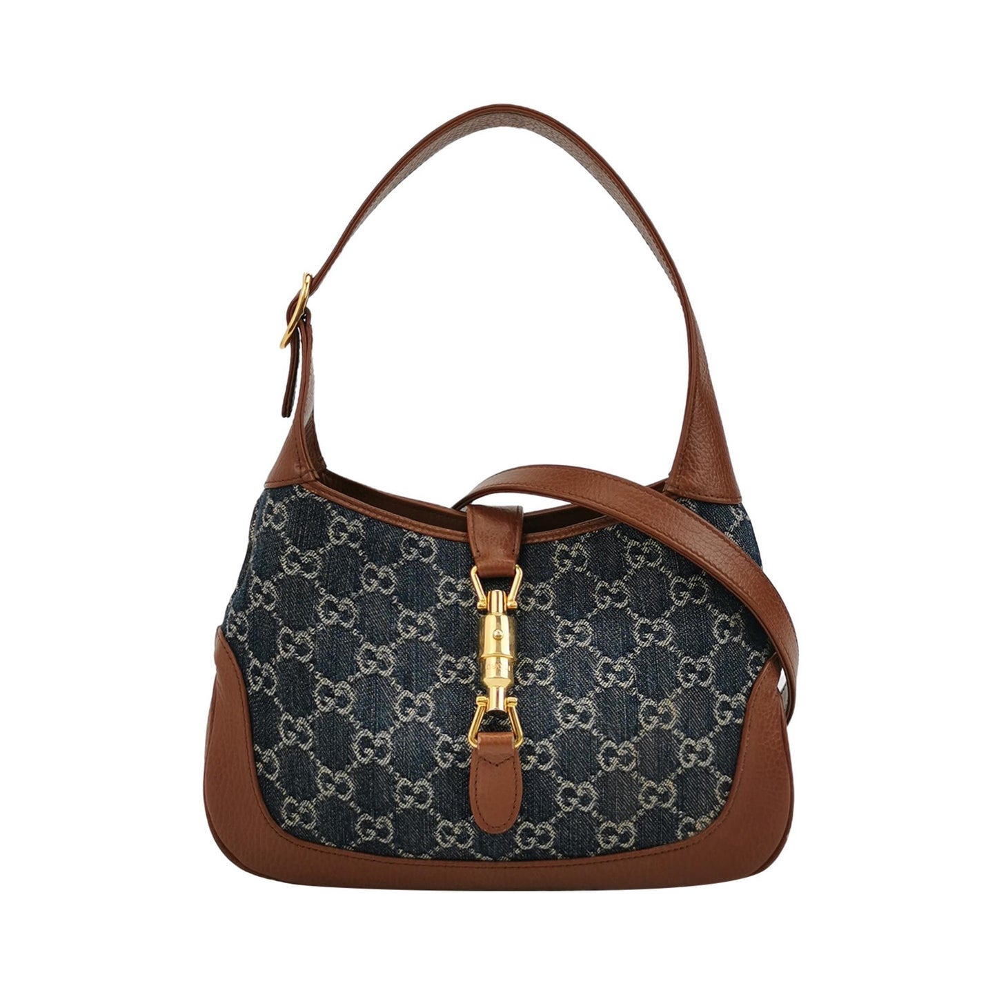 Gucci - Jackie 1961 - Denim with pebbled leather trim - Blue and Brown - (Medium)