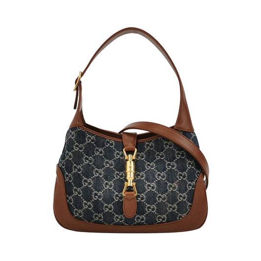Gucci - Jackie 1961 - Denim with pebbled leather trim - Blue and Brown - (Medium)