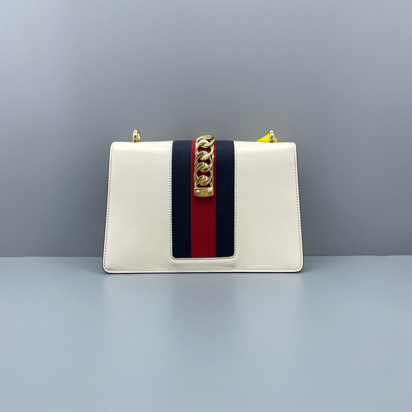 Gucci - Sylvie - Leather - White with Navy, Red, and Blue Web Stripe - (medium)