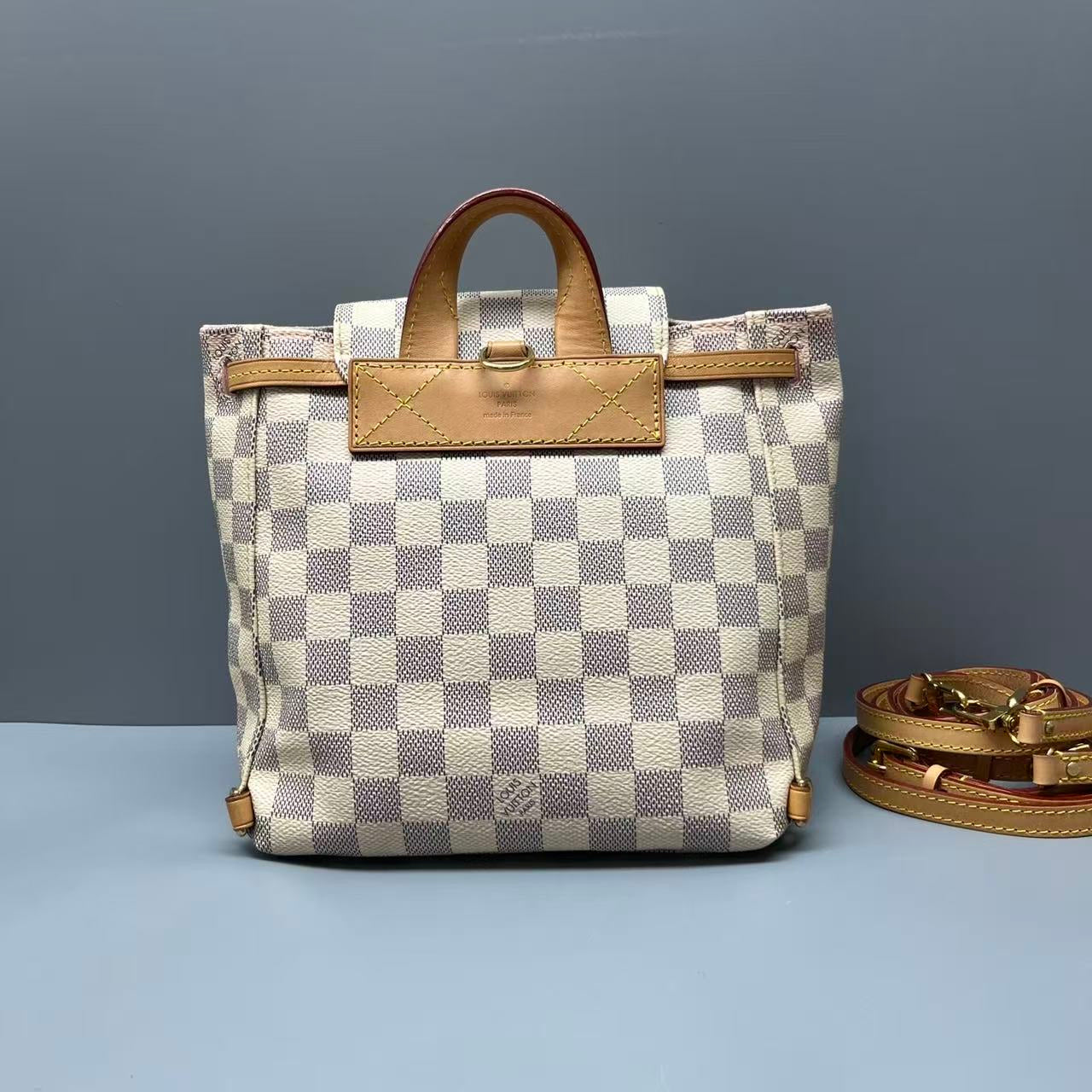 Louis Vuitton - Sperone Backpack - Damier Azur coated canvas with natural cowhide leather trim - White - (Small)
