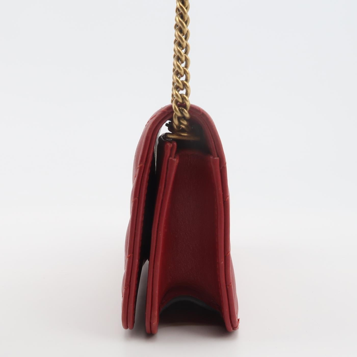 Gucci - GG Marmont Matelassé Heart Wallet on Chain - Matelassé leather - Red with Gold-Tone Hardware - (mini)