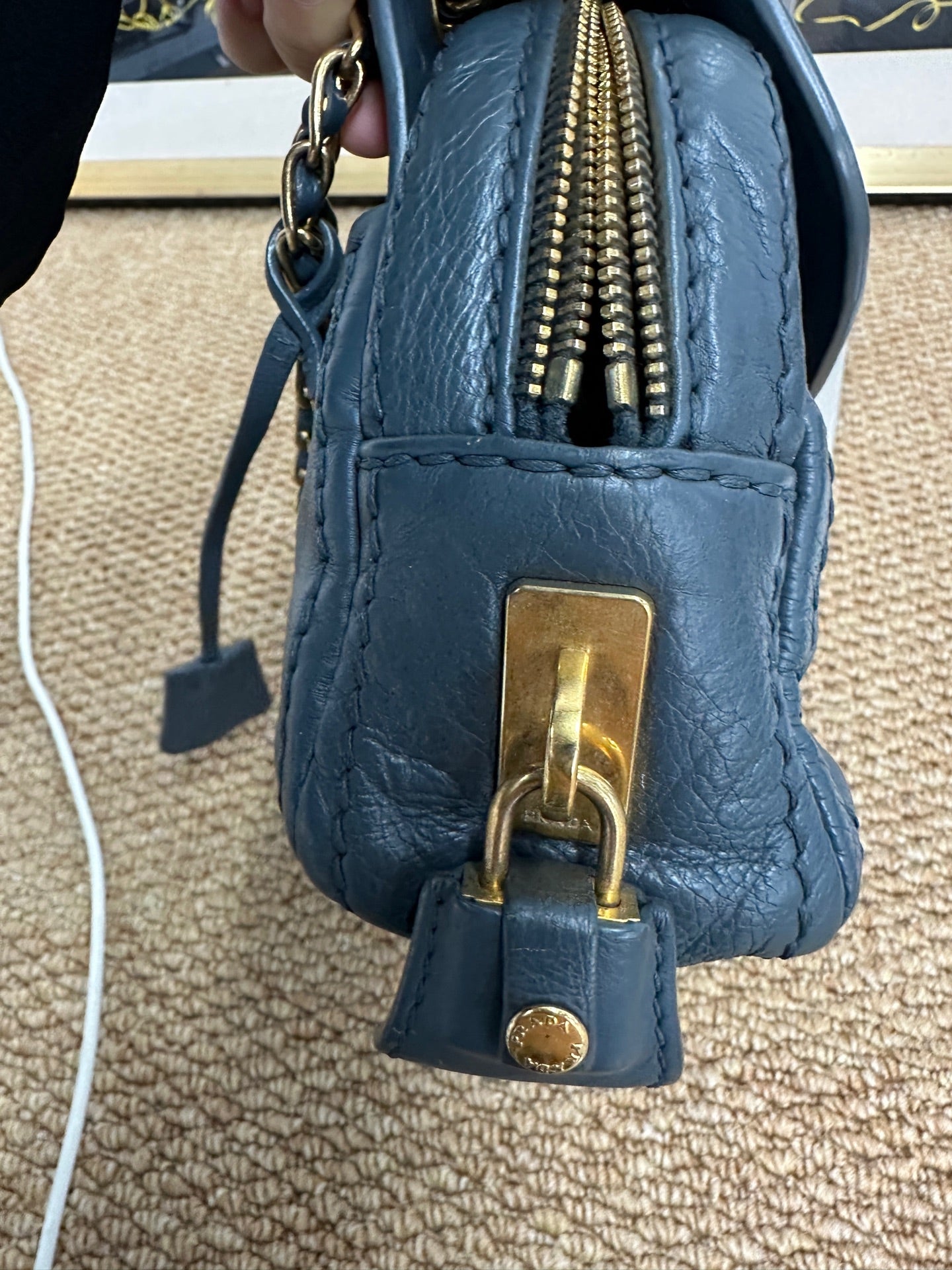Prada - Yuanbao Flap Crossbody Bag - Leather - Blue - (mini)