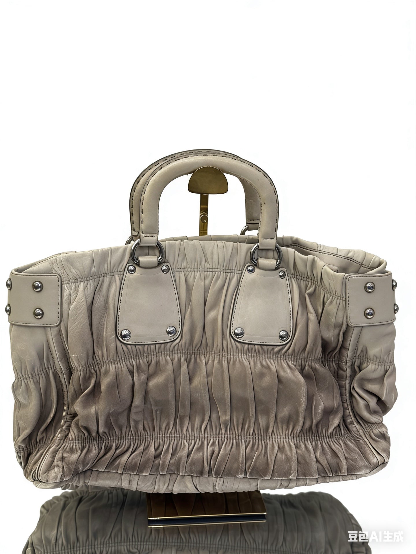 Prada - Nappa Gaufre Pleated Tote - Lambskin leather - Grey - (medium)