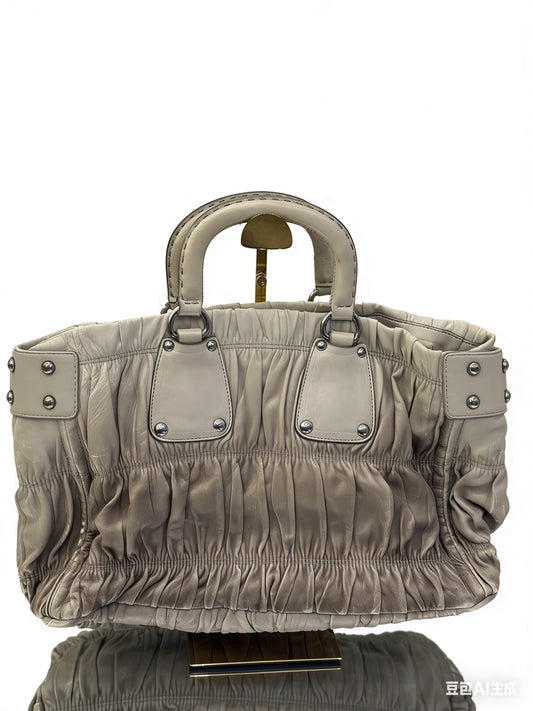 Prada - Nappa Gaufre Pleated Tote - Lambskin leather - Grey - (medium)