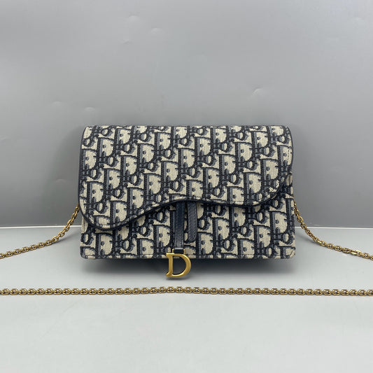 Dior - Dior Oblique Wallet on Chain - Canvas - Blue - (mini)