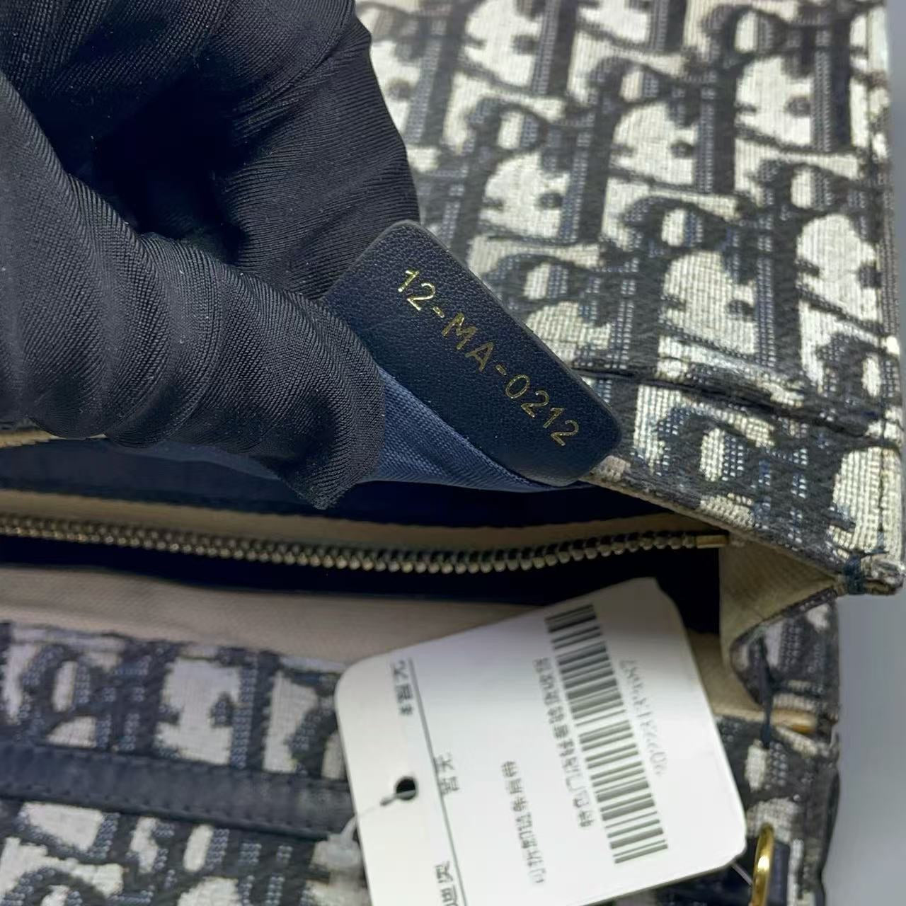 Dior - Saddle Wallet on Chain (WOC) - Oblique canvas with black calfskin leather trim - Black and White - (mini)