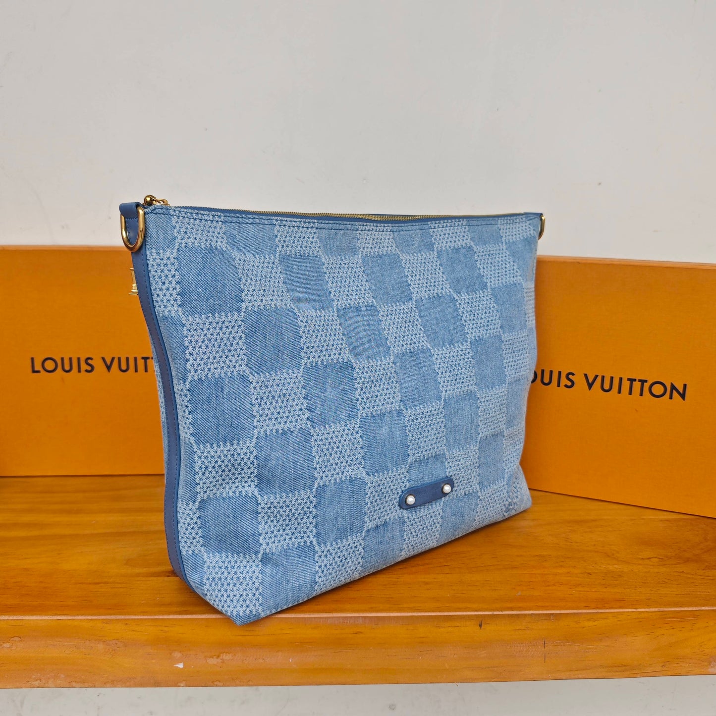 Louis Vuitton - Vagabond Hobo Bag - Denim cotton canvas with leather trim - Blue - (medium)