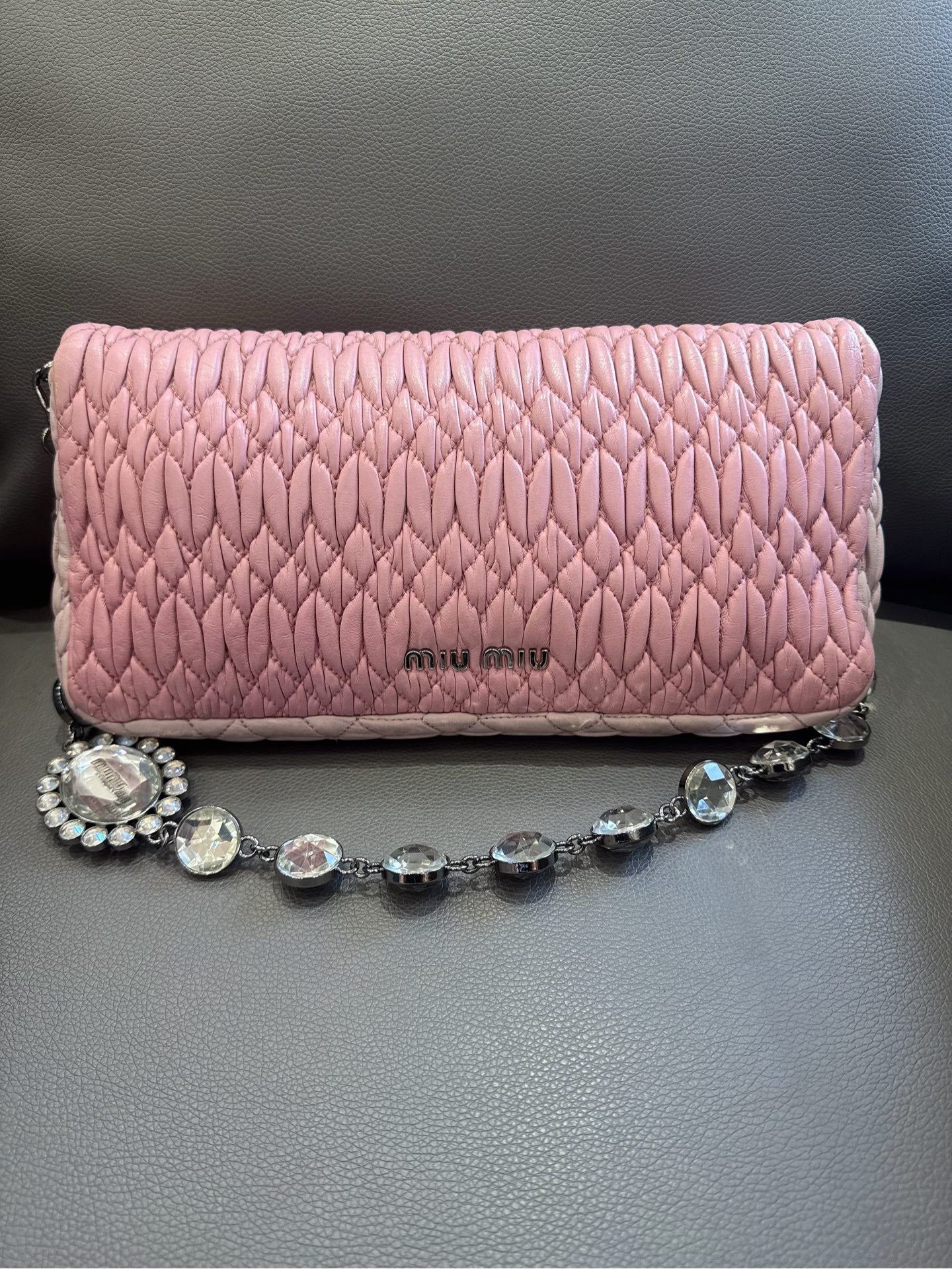 Miu Miu - Matelassé Gem Chain Bag - Leather - Pink - (medium)