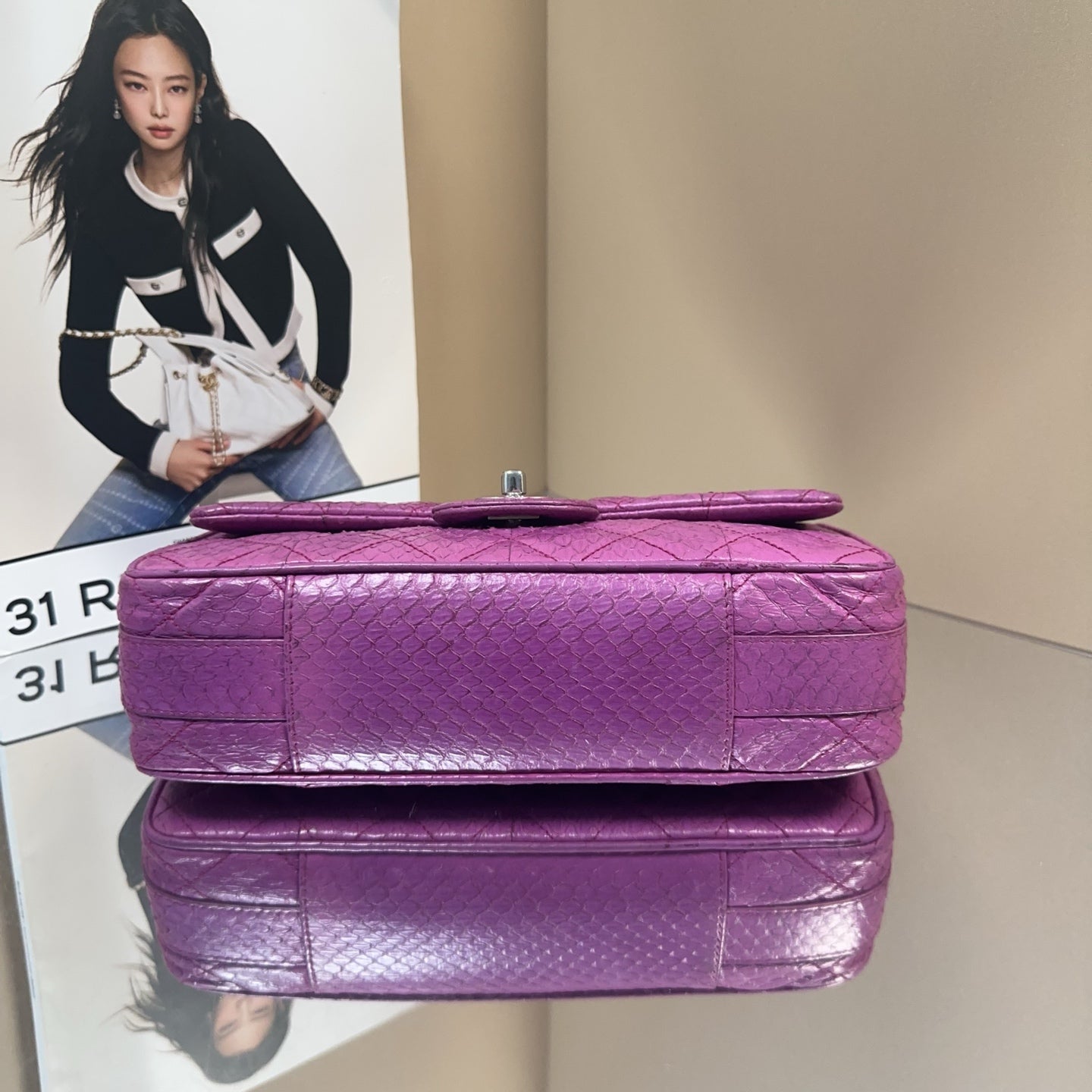 Chanel - Classic Flap Top Handle Bag - Python leather - Purple - (Small)