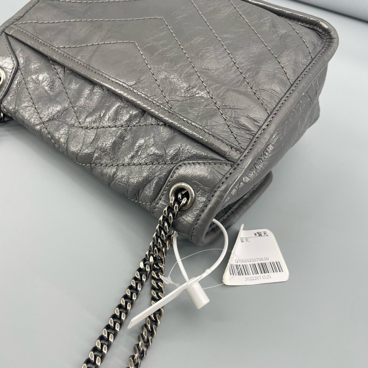 Saint Laurent - Niki Baby - Crinkled calfskin leather - Grey - (mini)