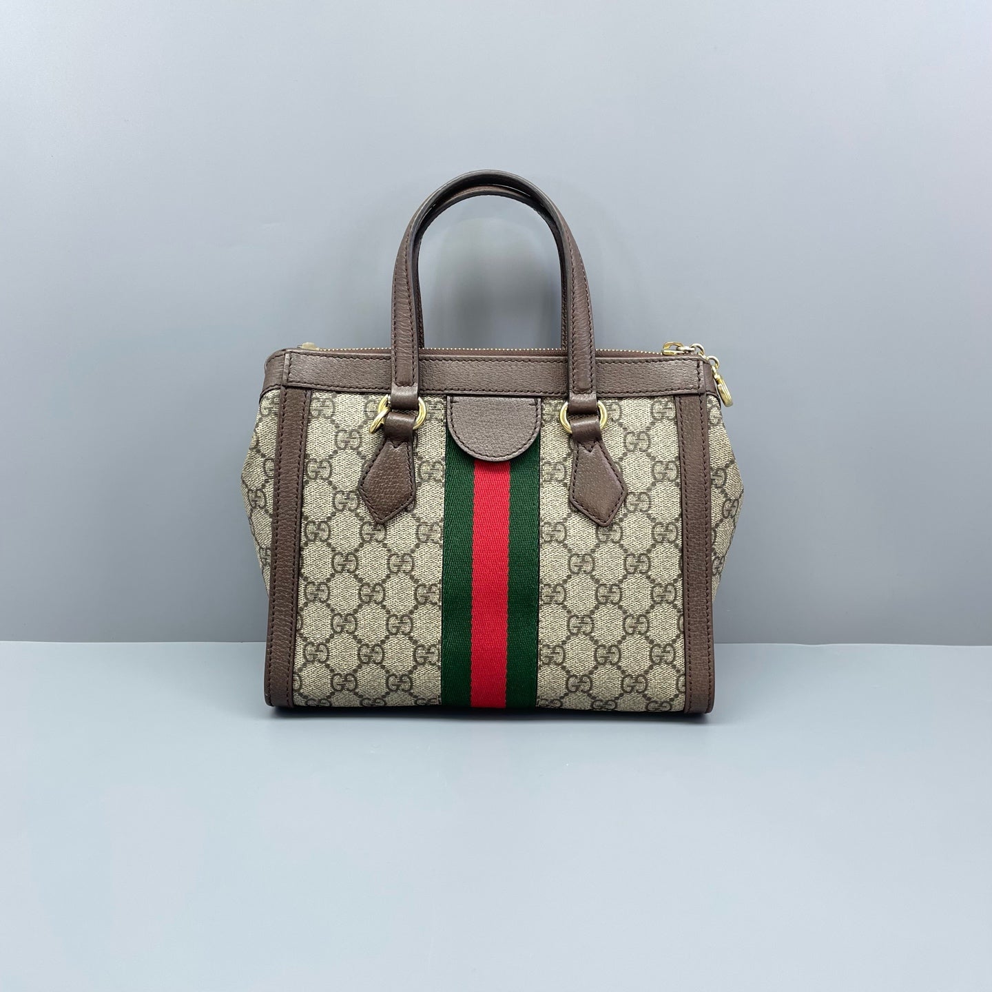 Gucci - Ophidia Small Tote Bag - GG Supreme canvas with leather trim - Ebony - (medium)