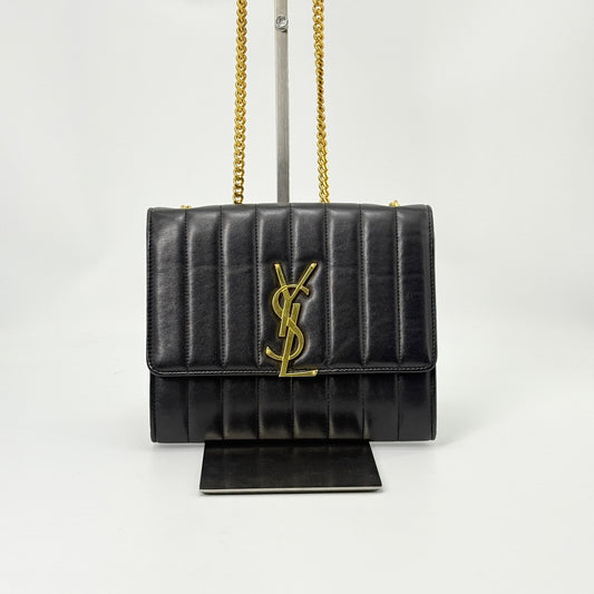 Saint Laurent - Vicky Chain Wallet - Leather - Black with Gold-Tone Hardware - (mini)