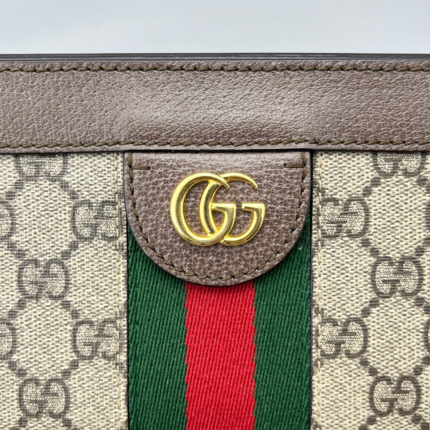 Gucci - Ophidia Chain Bag - GG Supreme coated canvas with leather trim - Ebony (Beige and Brown) with Red and Green Web - (mini)