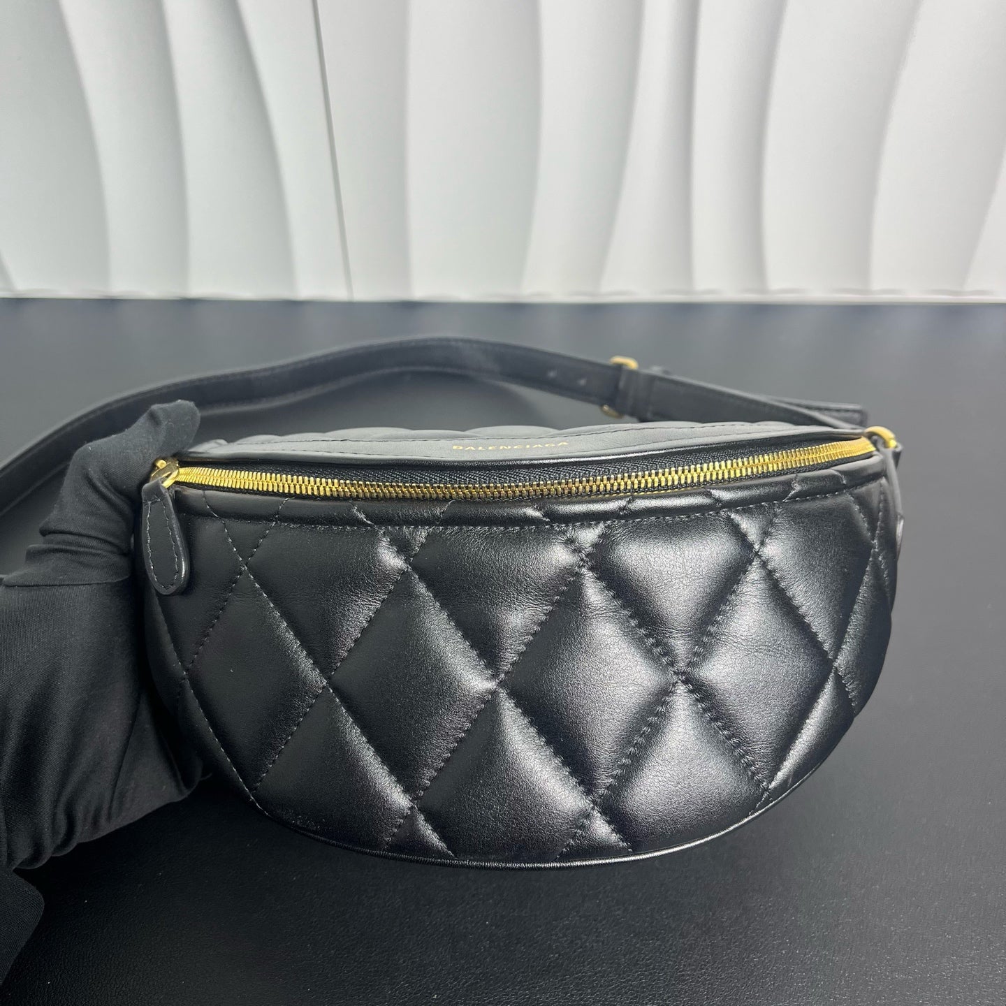 Balenciaga - Quilted Half-Moon Belt Bag - Goatskin leather - Black - (mini)