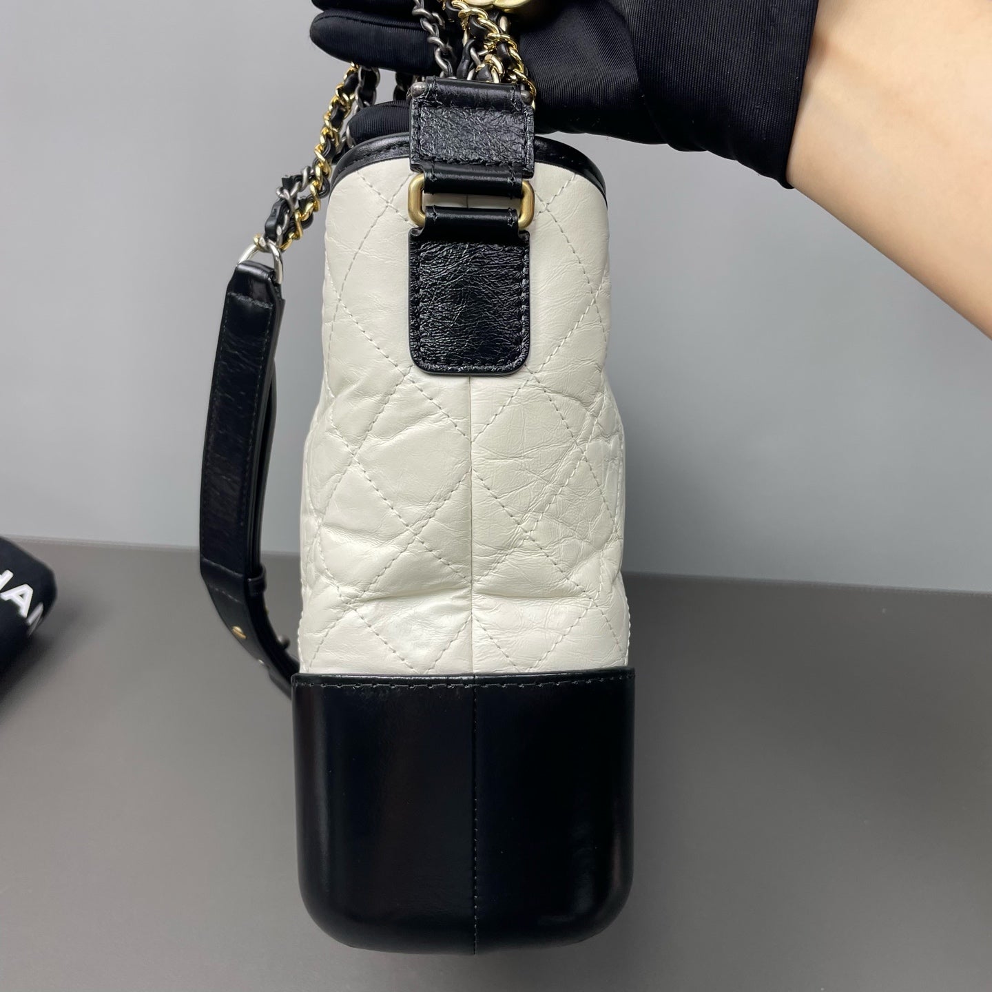 Chanel - Gabrielle Hobo Bag - Aged calfskin and patent leather - Black and White - (Medium)