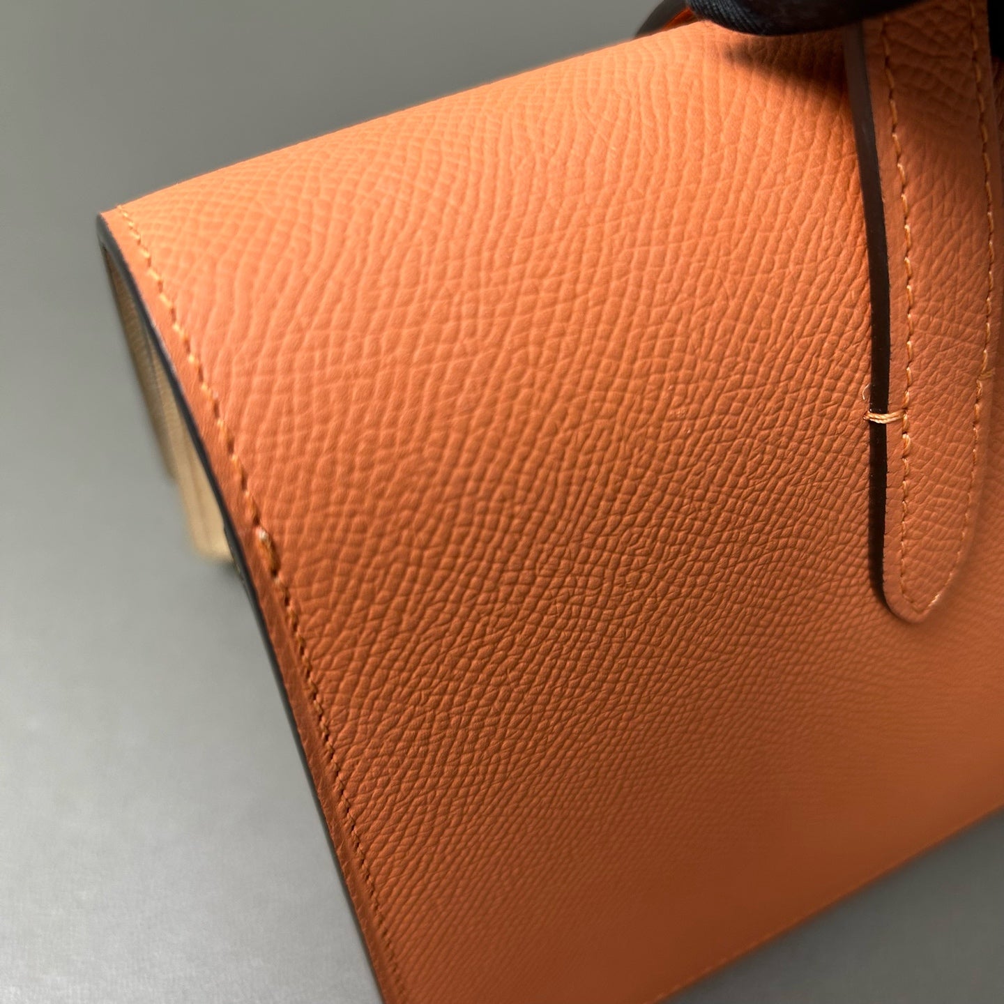 Moynat - Triangle Flap Bag - Grained cowhide leather - Orange with polished silver-tone hardware - (mini)