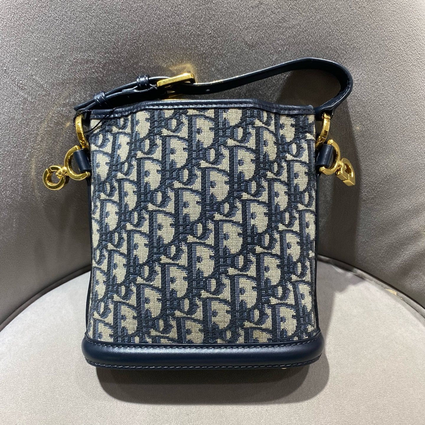 Dior - Dior Oblique Embroidered Mini Bucket Bag - Embroidered canvas with calfskin leather trim - Navy - (mini)
