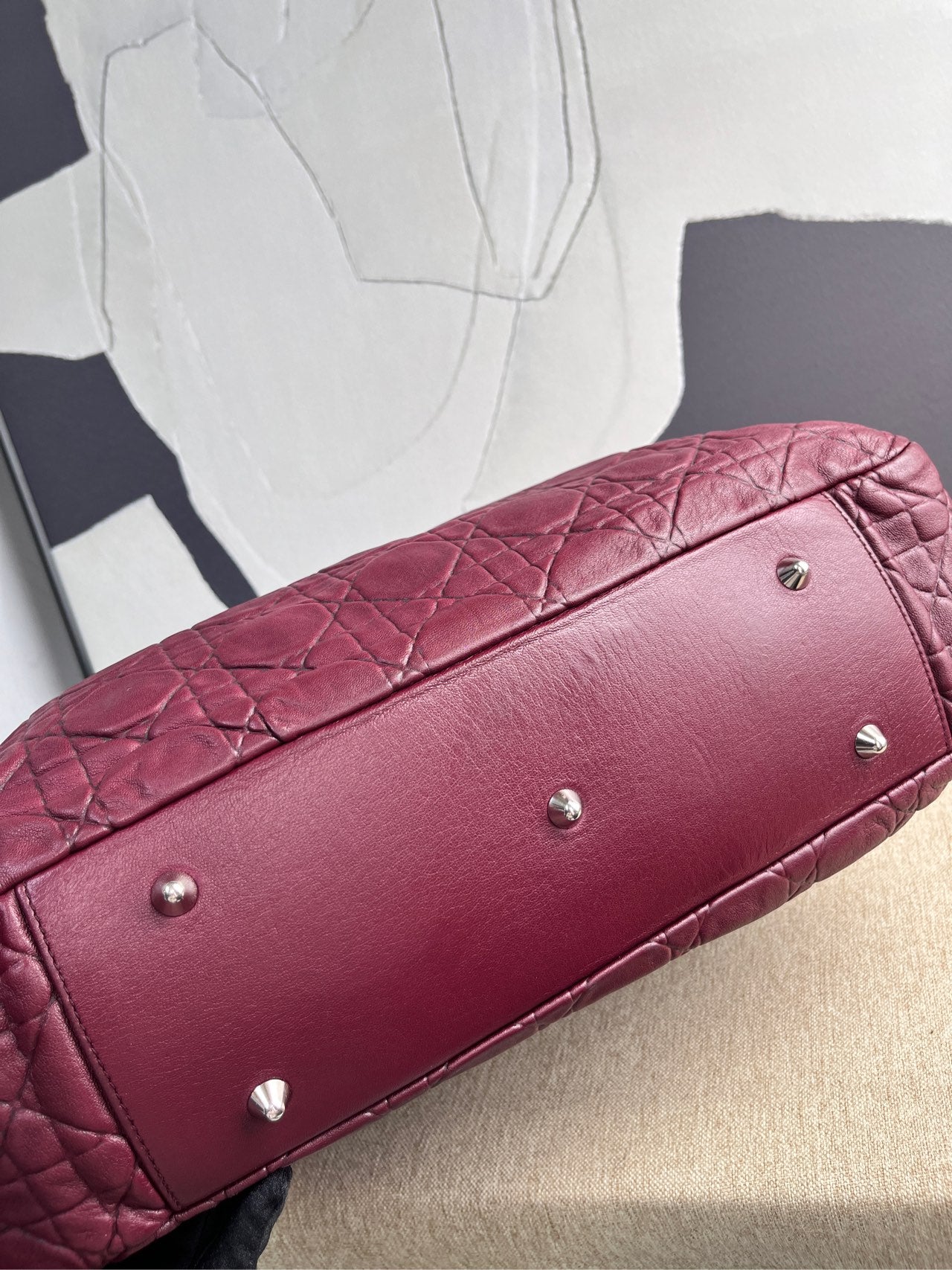 Dior - Lady Dior Cannage Tote Bag - Lambskin leather - Burgundy - (medium)
