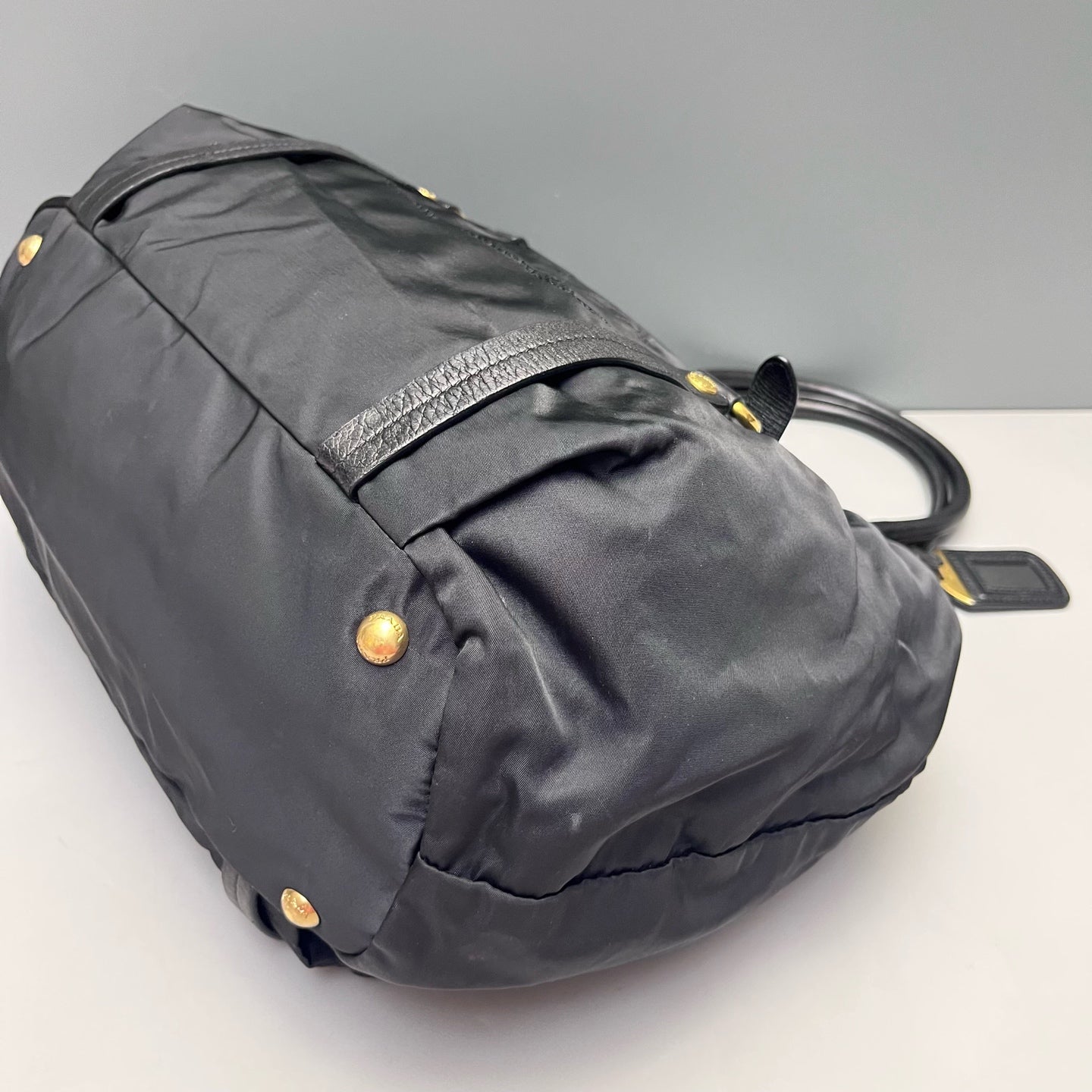 Prada - Gathered Nylon Tote Bag - Nylon with Leather Trim - Black - (large)
