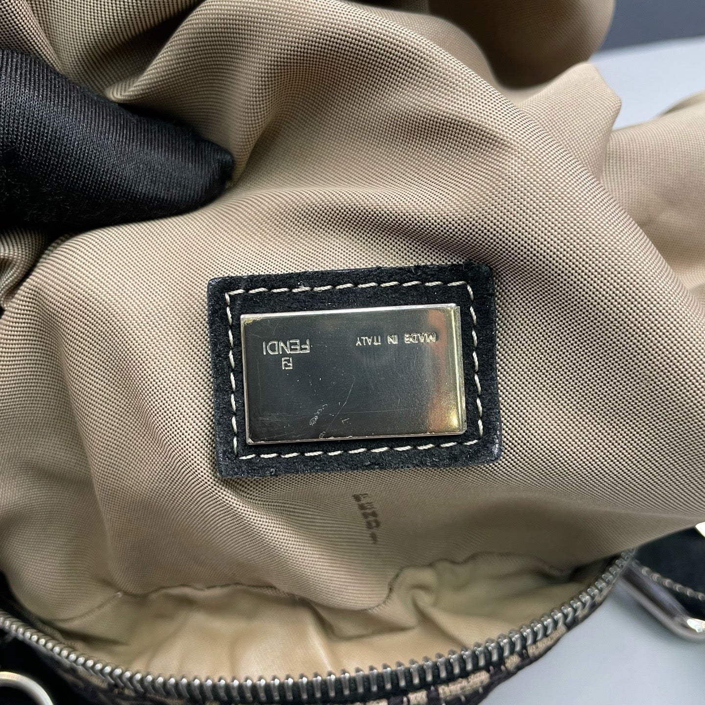 Fendi - Shoulder Bag - Jacquard canvas with leather trim - Black and Beige - (medium)