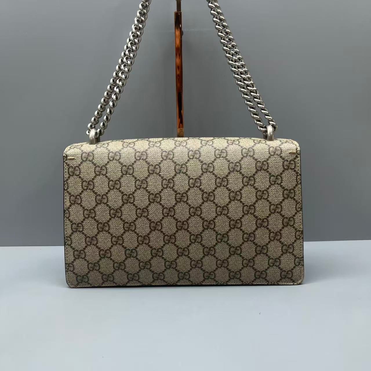 Gucci - Dionysus Shoulder Bag - GG Supreme coated canvas with black leather trim and suede lining - Beige - (medium)
