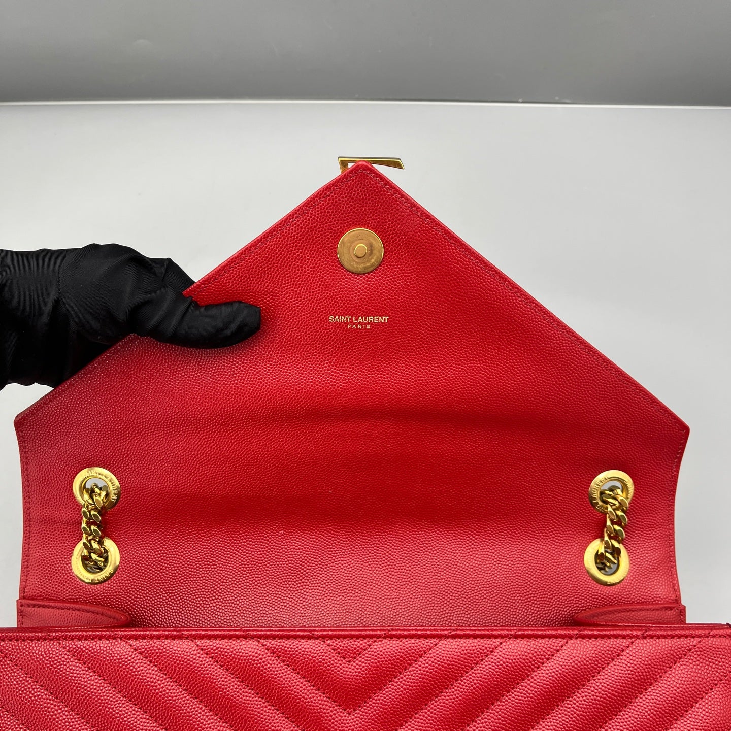 Saint Laurent - Envelope Chain Bag - Caviar leather - Red - (Large)