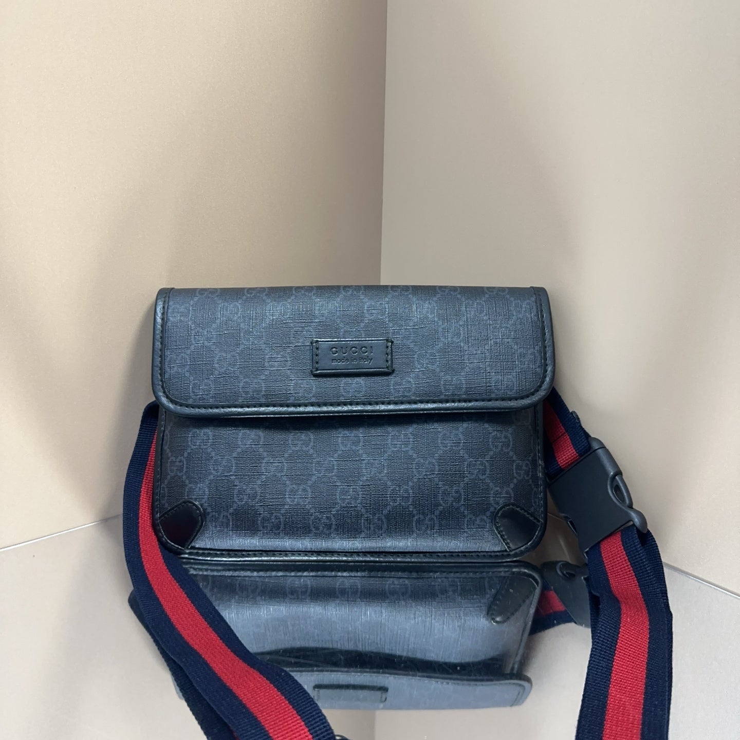 Gucci - GG Supreme Belt Bag - Coated canvas with leather trim - Black - (Small)