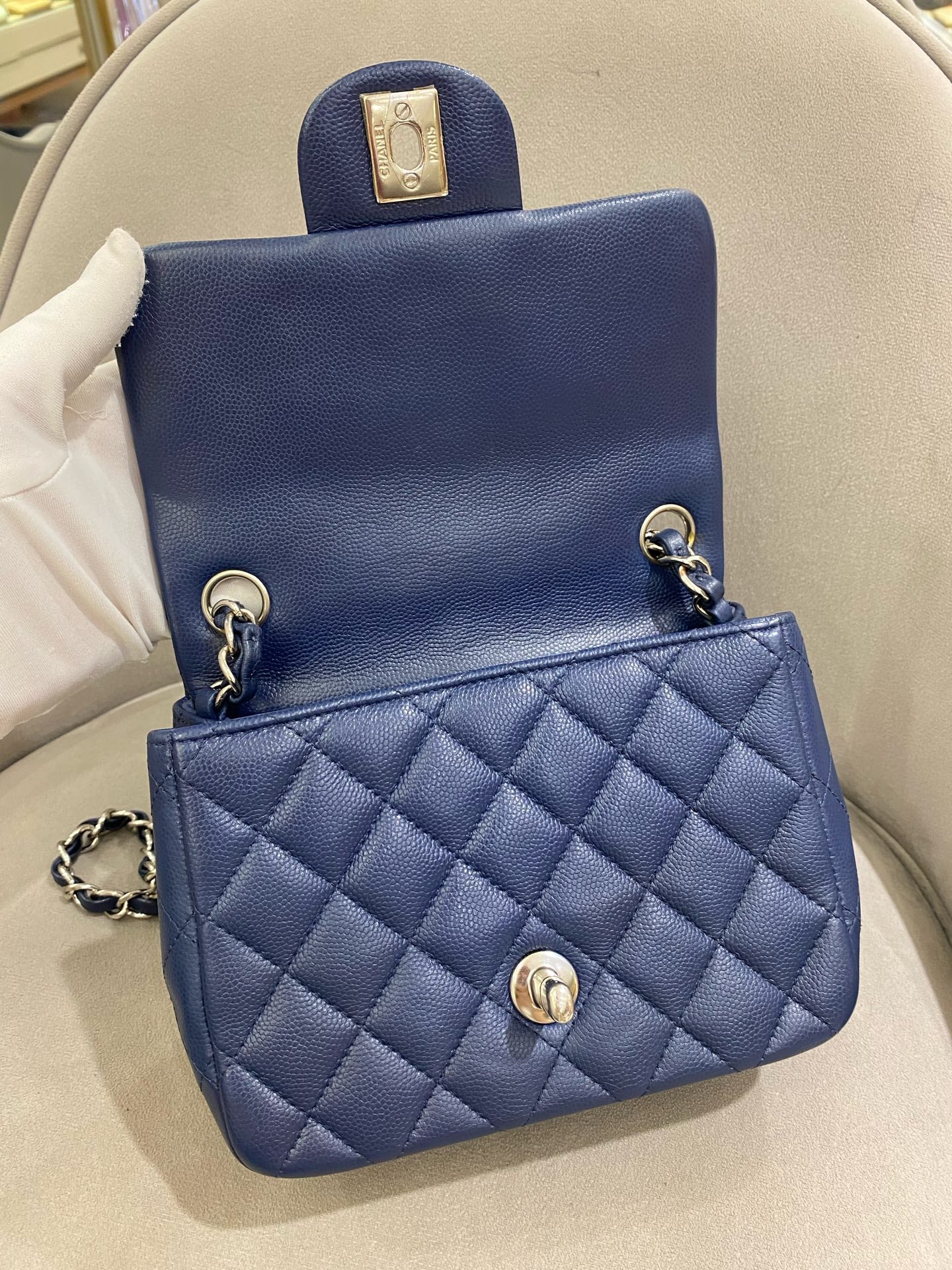 Chanel - Mini Square Flap Bag - Caviar leather - Navy - (mini)