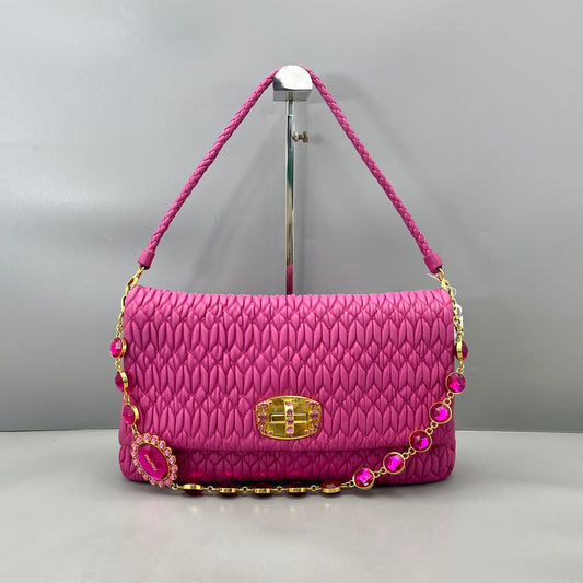 Miu Miu - Matelassé Jewel Chain Bag (A7836d) - Leather - Pink - (medium)
