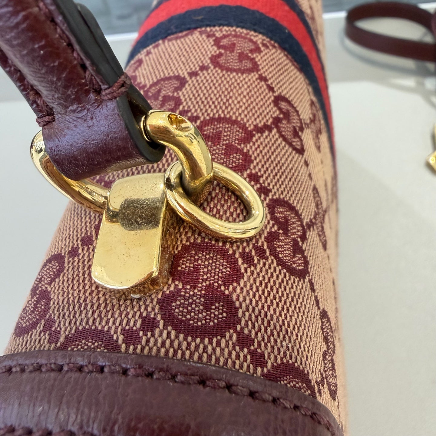 Gucci - Ophidia Top Handle Bag - GG Supreme canvas with leather trim - Burgundy - (medium)