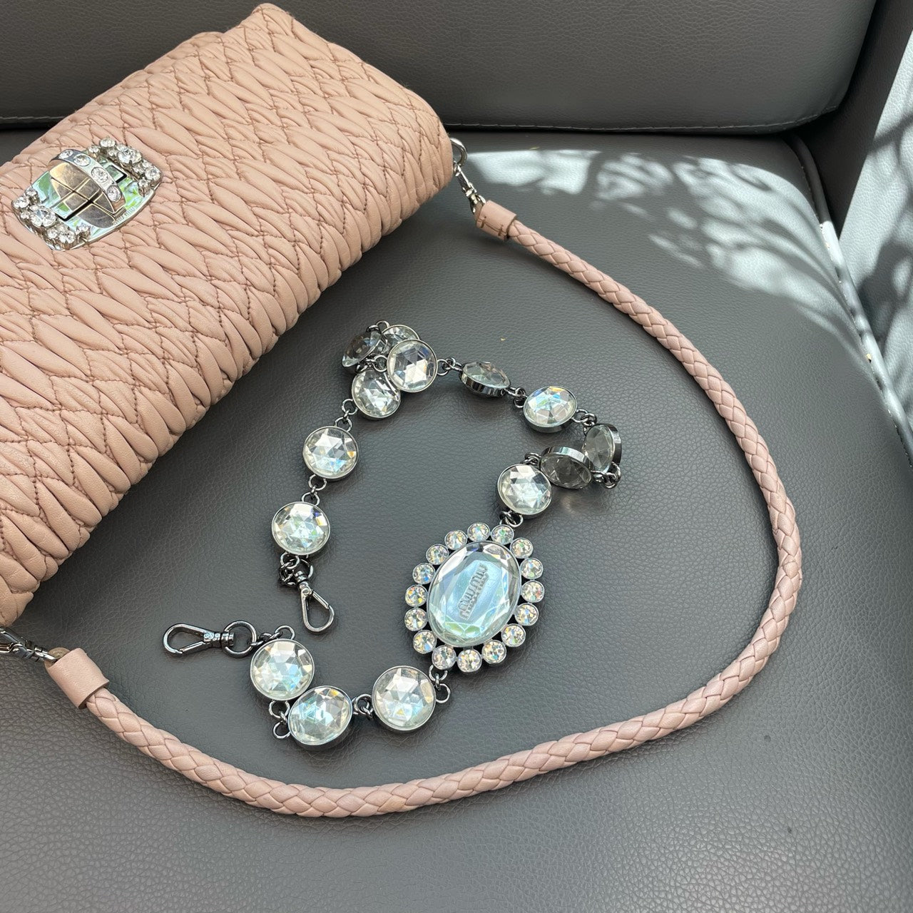 Miu Miu - Crystal Series Matelassé Shoulder Bag - Lambskin leather - Beige - (mini)