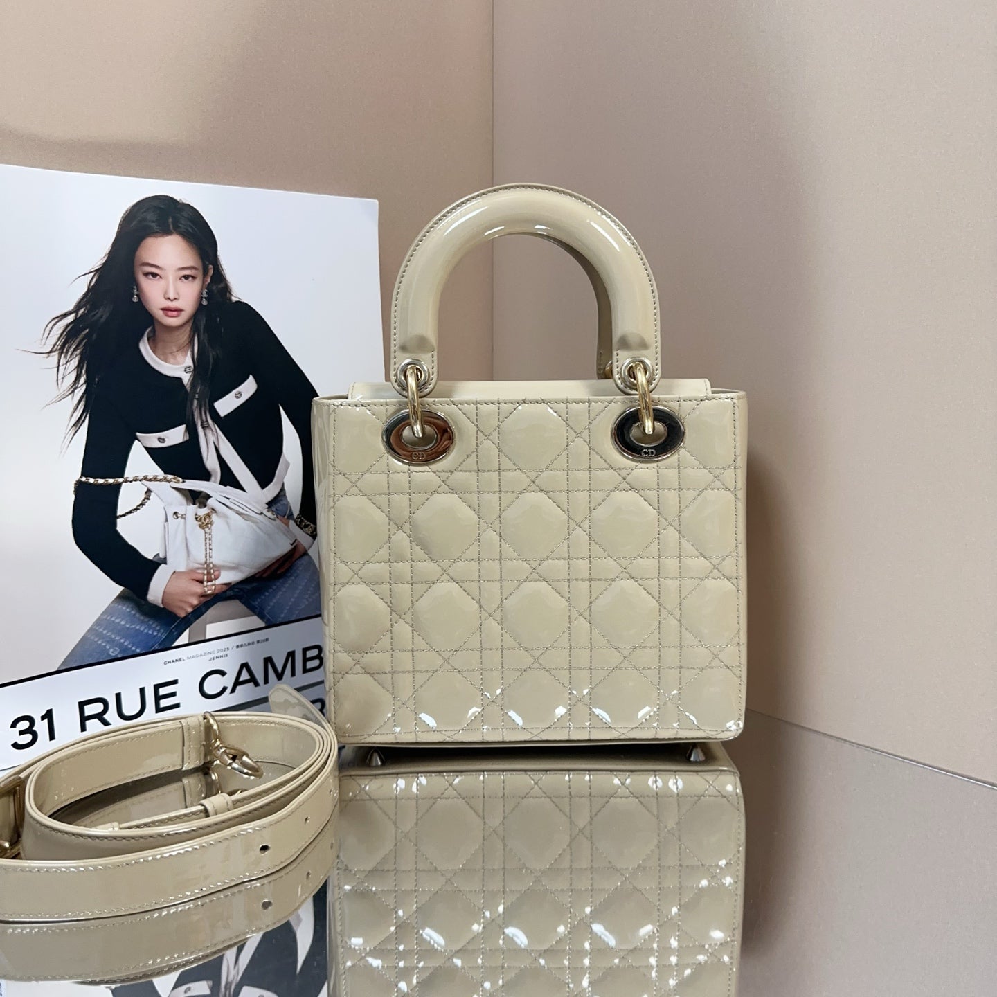 Dior - Lady Dior - Patent leather - Beige - (Small)