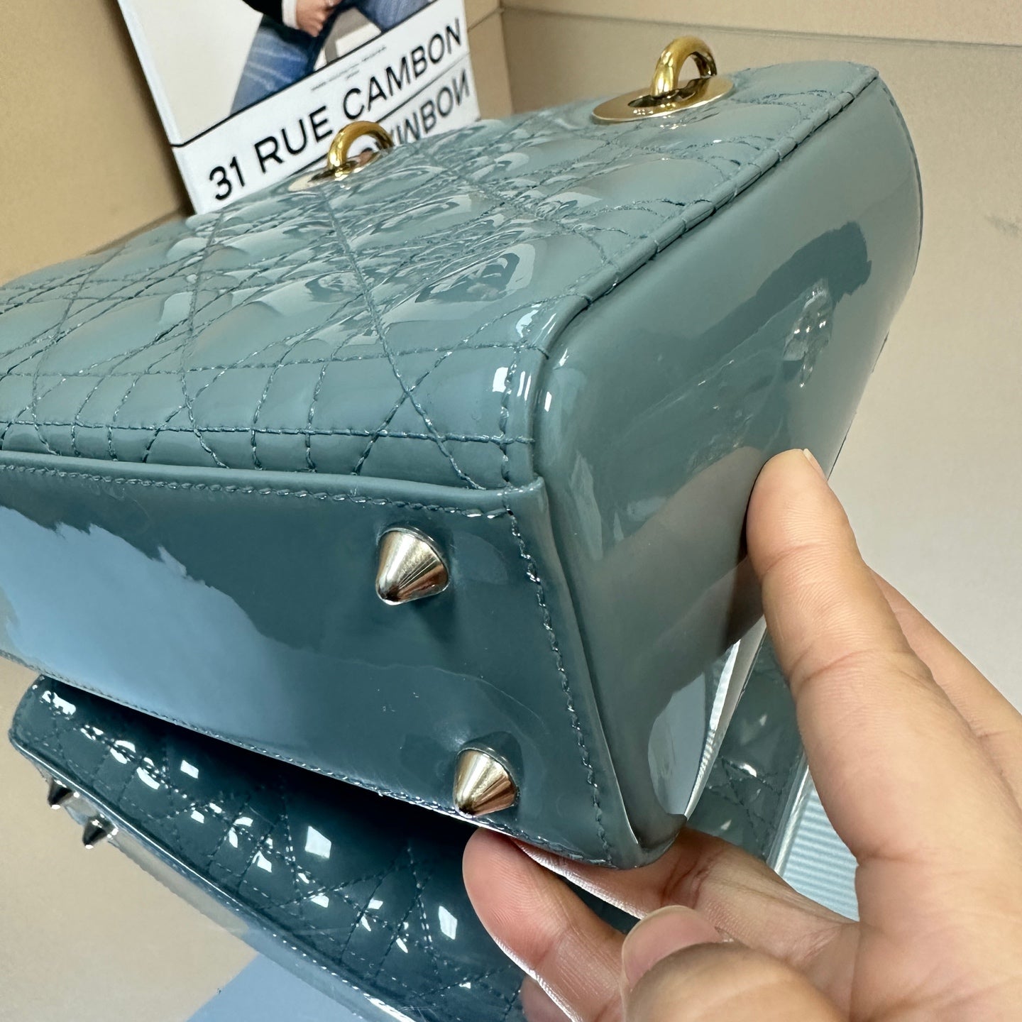 Dior - Lady Dior - Patent leather - Slate Blue with Gold-Tone Hardware - (small)