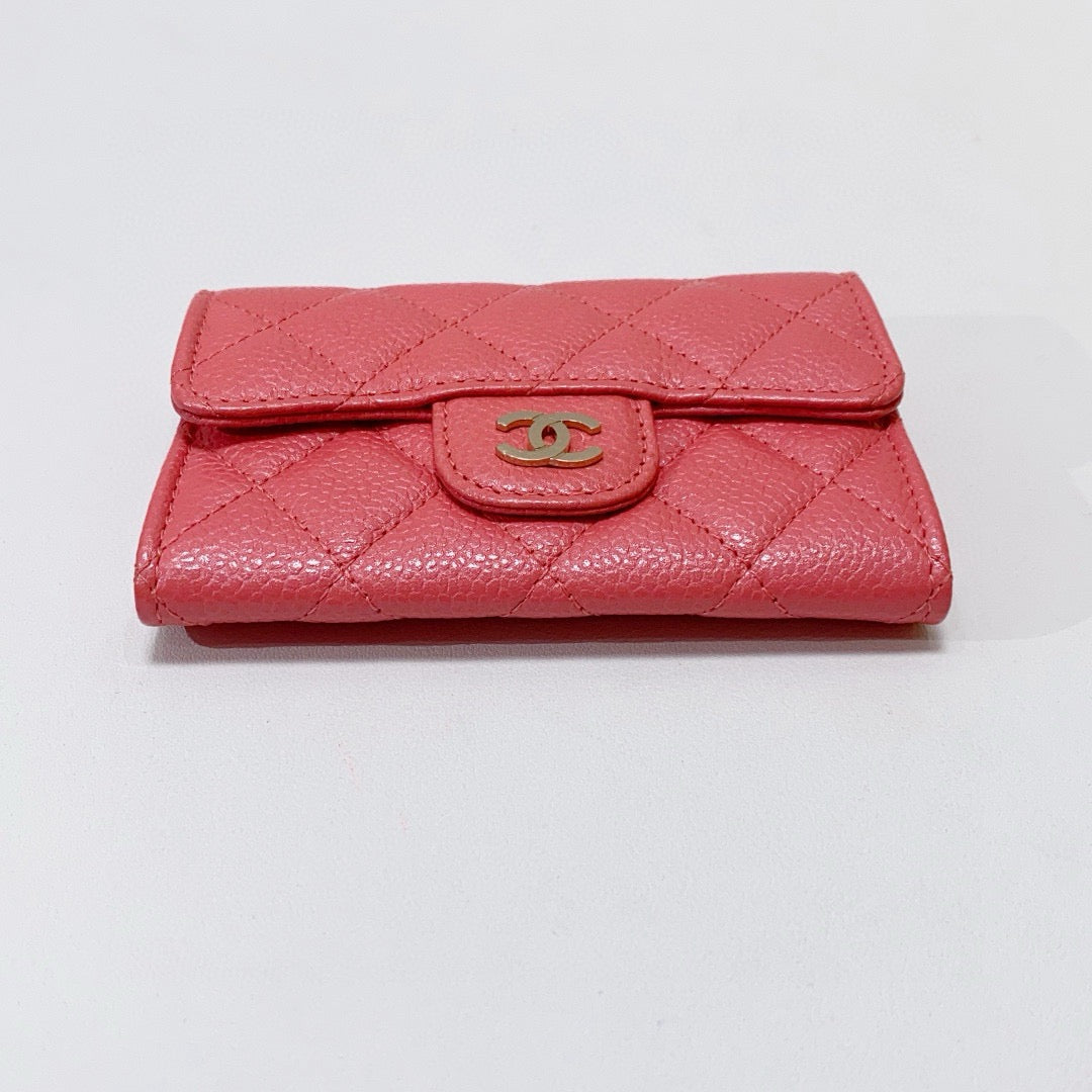Chanel - Classic Quilted Card Holder & Coin Purse - Grained Calfskin Leather - Pink - (mini)
