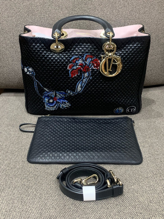 Dior - Diorissimo Medium Limited Edition Beaded Floral Handbag - Leather - Black - (Medium)