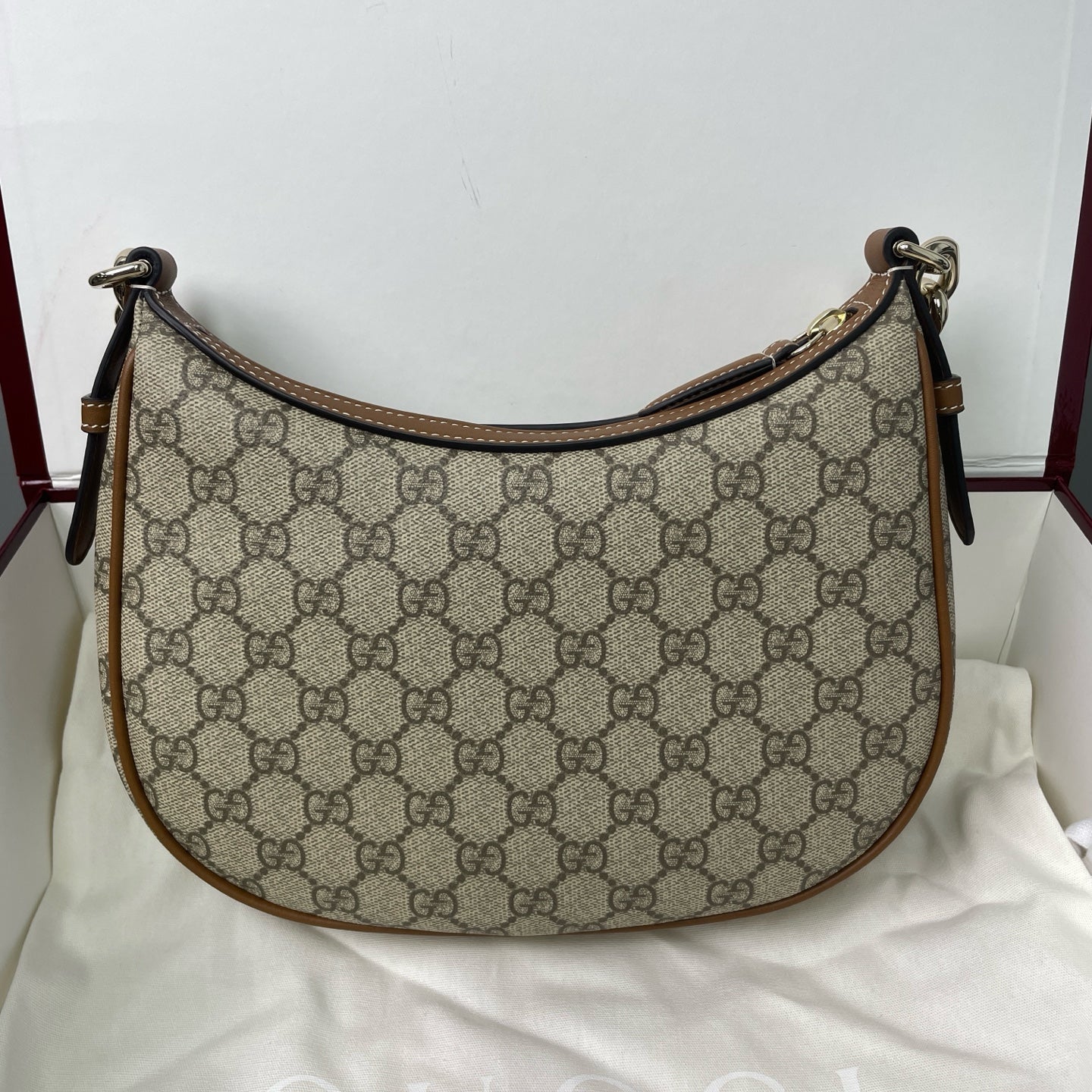 Gucci - Ophidia Chain Bag - GG monogram canvas with leather trim - Beige - (Medium)