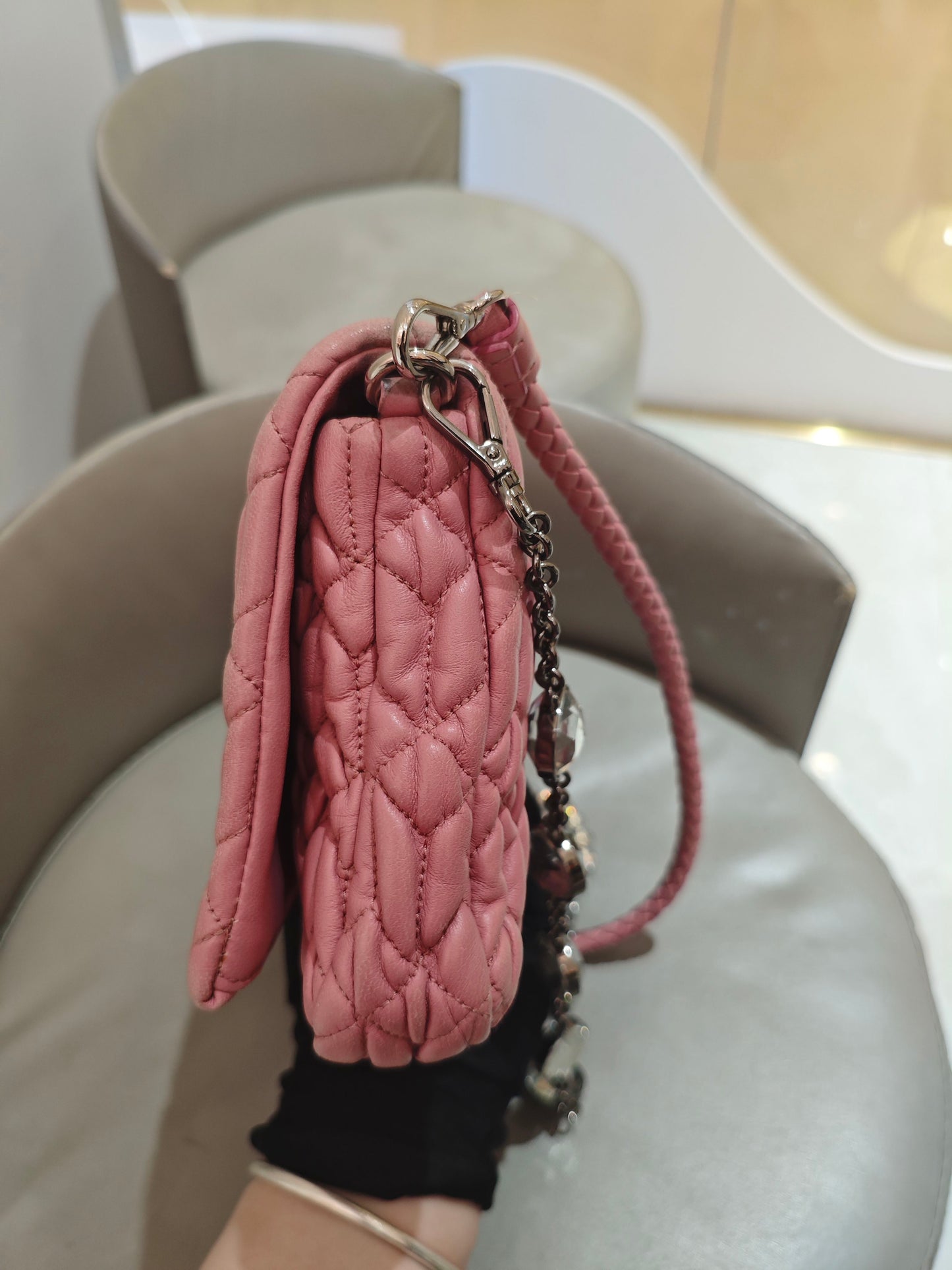 Miu Miu - Matelasse Jewel Chain Shoulder Bag - Leather - Pink - (Large)