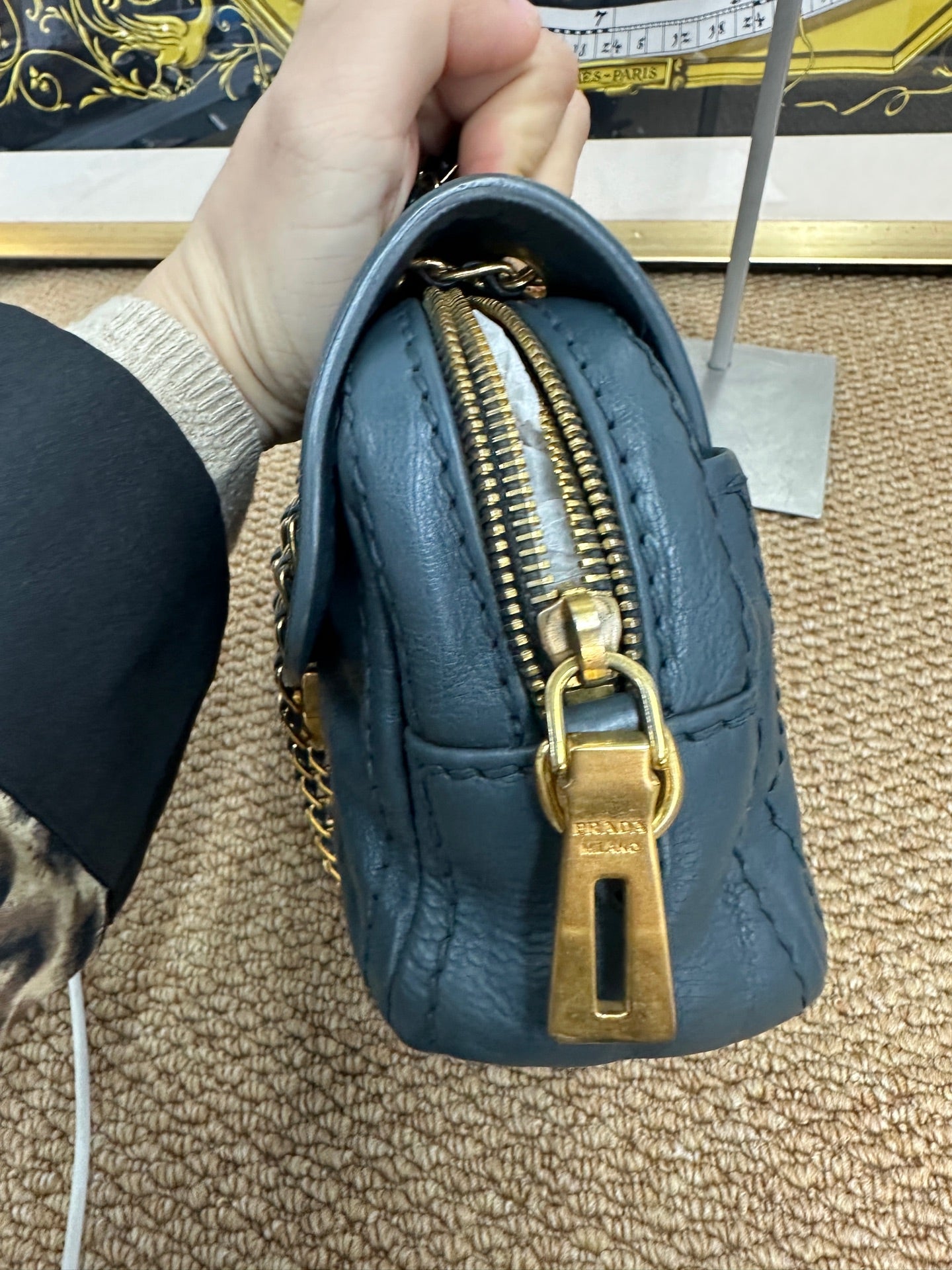 Prada - Yuanbao Flap Crossbody Bag - Leather - Blue - (mini)