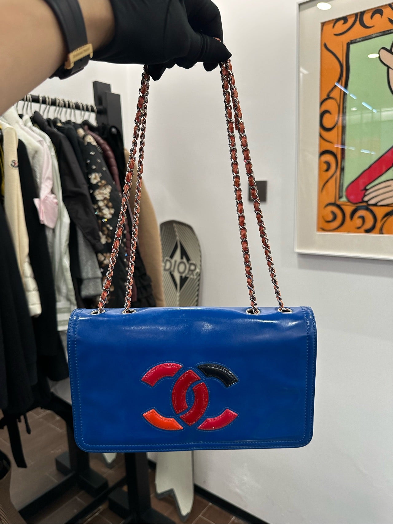 Chanel - WOC (Wallet on Chain) with Colorful Jumbo CC Logo - Patent leather - Blue - (small)