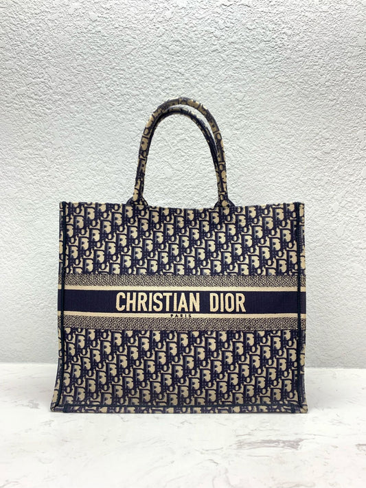 Dior - Book Tote Large - Jacquard canvas - Blue with Beige - (large)