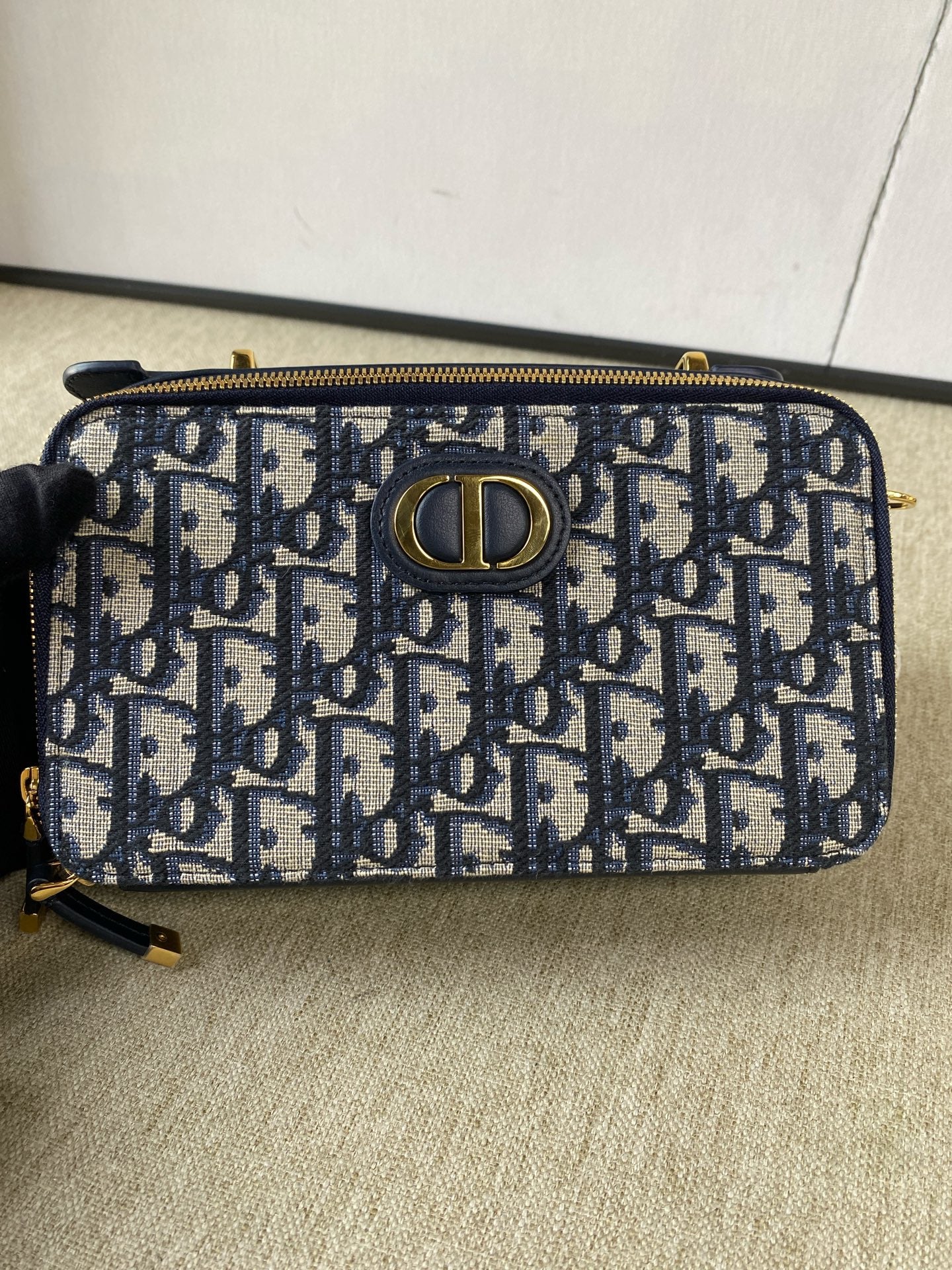 Dior - Montaigne Box Bag - Oblique jacquard canvas with leather trim and leather lining - Blue - (mini)
