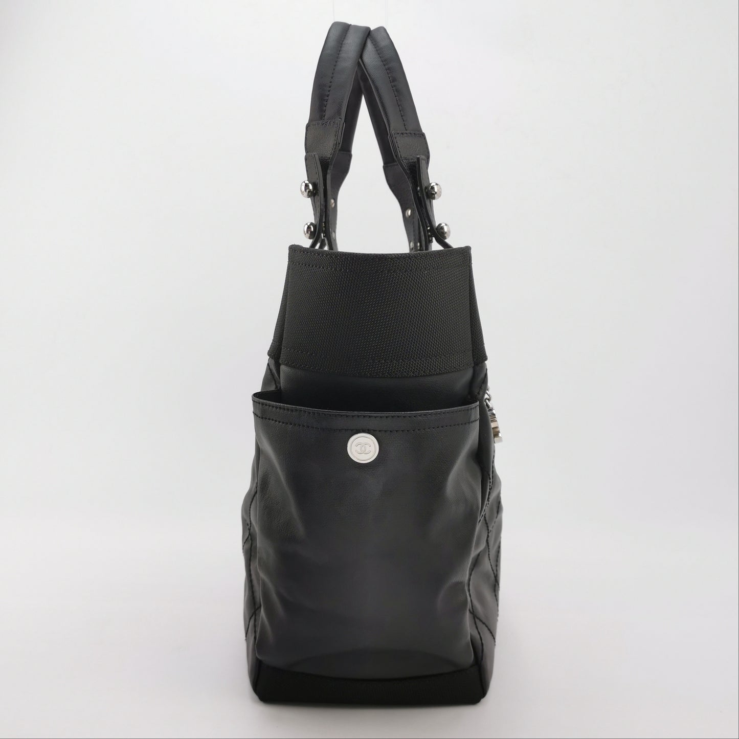 Chanel - Vintage Tote Bag - Quilted leather and canvas - Black - (large)