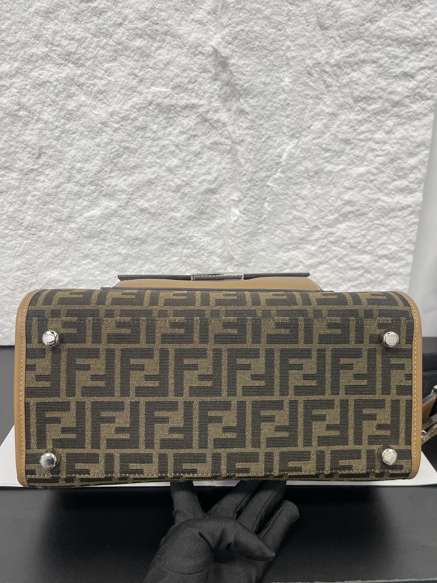 Fendi - Soft Trunk - FF monogram canvas with tan leather trim and suede sides - Brown - (small)