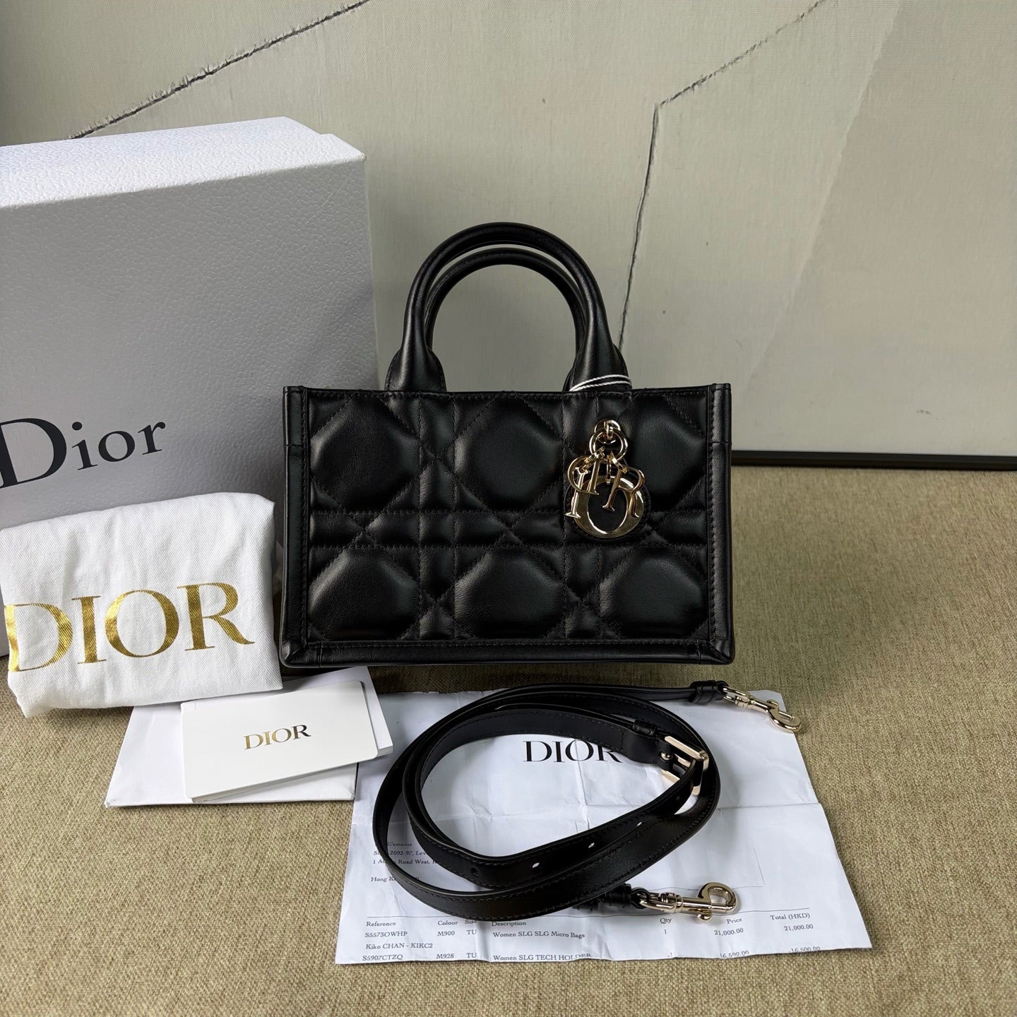 Dior - Lady Dior Mini Horizontal Tote - Cowhide leather - Black - (mini)