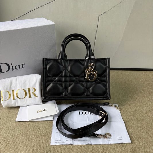 Dior - Lady Dior Mini Horizontal Tote - Cowhide leather - Black - (mini)