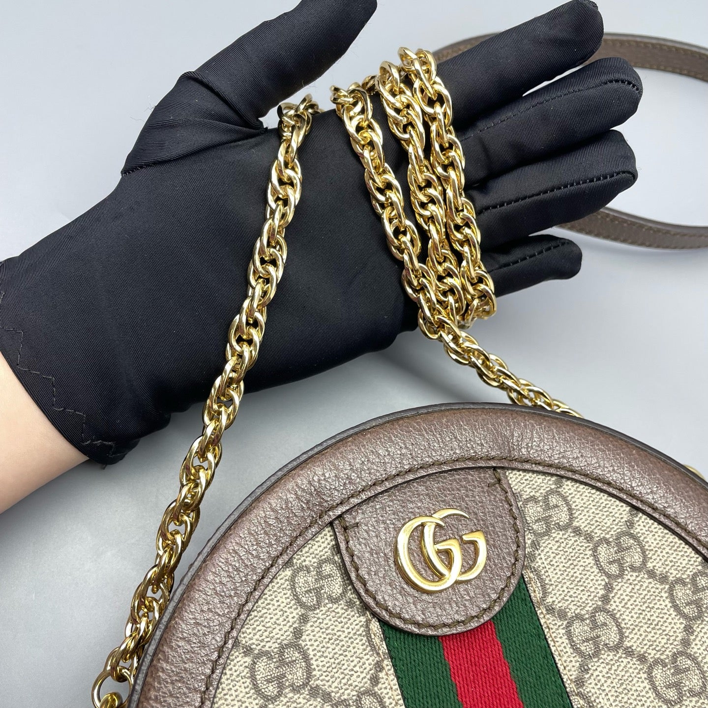 Gucci - Ophidia Round Mini Bag - GG Supreme canvas, Grained leather - Brown - (mini)
