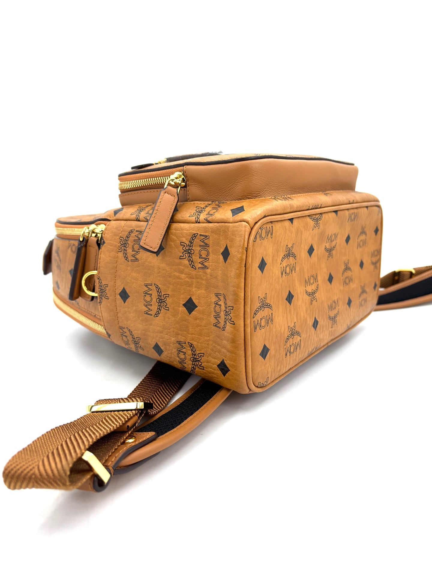 MCM - Stark Visetos Backpack - Visetos coated canvas with leather trim - Brown - (Small)